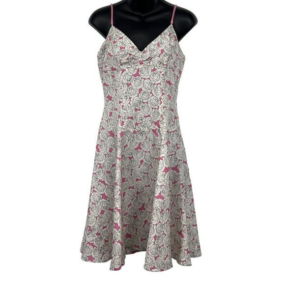 Bebe White Pink Rose Silk Dress Size Small S Shift Romantic Sleeveless EUC - Picture 1 of 11
